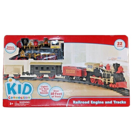 Kid Connection Railroad Engine Tracks 22 Pieces Battery Powered Real Train Sound - Picture 1 of 10